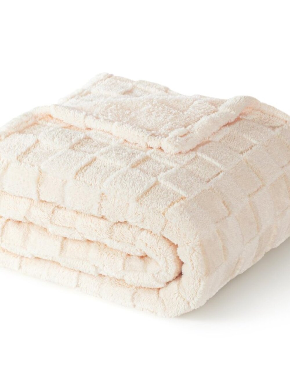 3D Checkered Fleece Throw Blanket for Couch, Ivory